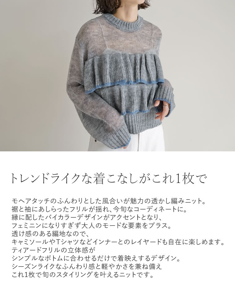 透かし編みフリルニットトップス - トップス通販 | 人気レディース