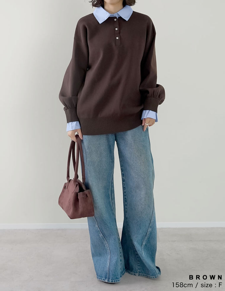 [新色追加]シャツ襟付きポロスポンジニットトップス トップス 人気レディースファッション通販 リエディ