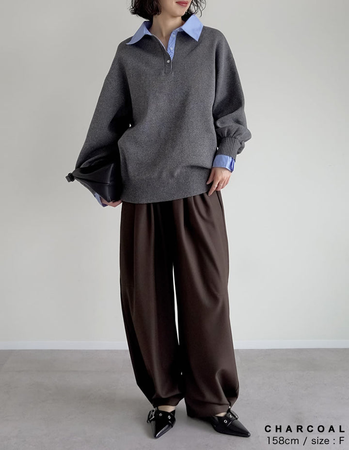 [新色追加]シャツ襟付きポロスポンジニットトップス トップス 人気レディースファッション通販 リエディ