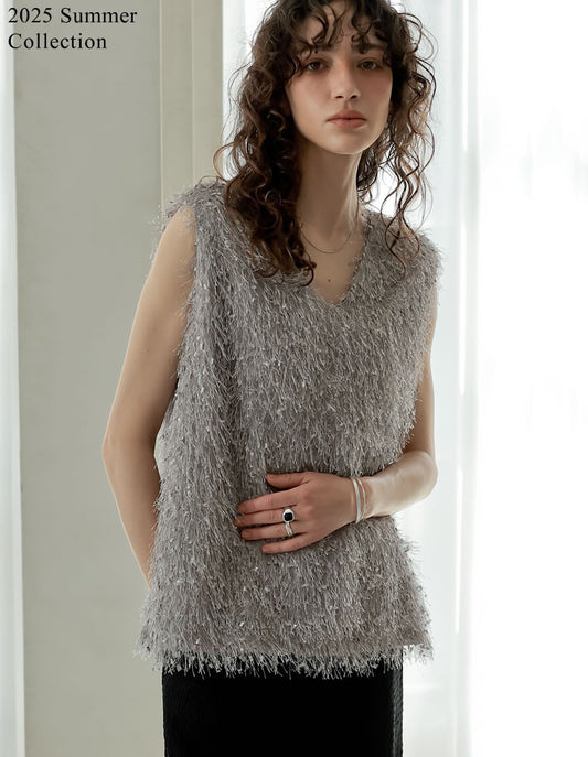 【TIME SALE 20%OFF ¥4,998⇒¥3,998】[2025 SUMMER COLLECTION]フリンジVネックノースリトップス[mb] トップス 人気レディースファッション通販 リエディ