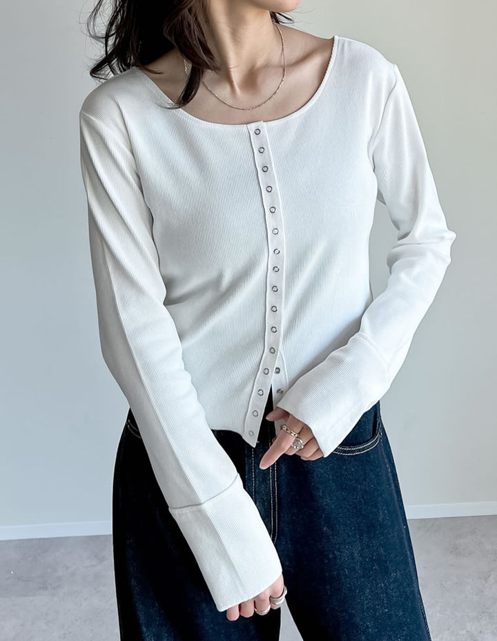 【TIME SALE 20%OFF ¥4,499⇒¥3,599】[2025 SUMMER COLLECTION]リブカットソースナップボタンカーディガン トップス 人気レディースファッション通販 リエディ