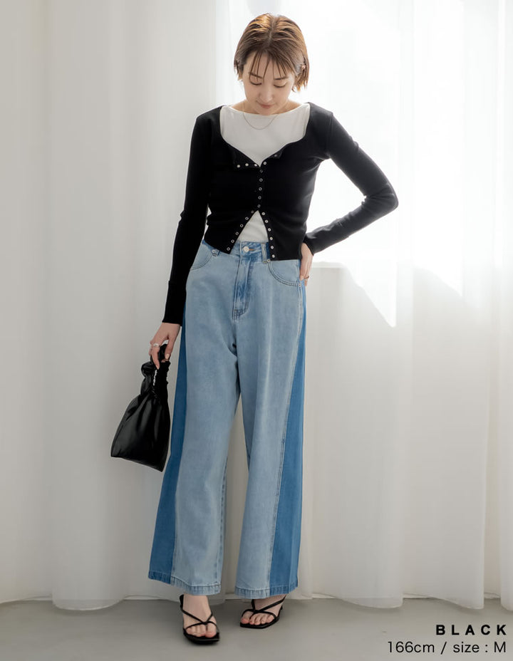 【TIME SALE 20%OFF ¥4,499⇒¥3,599】[2025 SUMMER COLLECTION]リブカットソースナップボタンカーディガン トップス 人気レディースファッション通販 リエディ