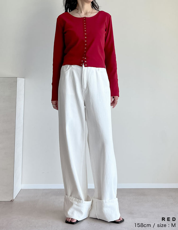 【TIME SALE 20%OFF ¥4,499⇒¥3,599】[2025 SUMMER COLLECTION]リブカットソースナップボタンカーディガン トップス 人気レディースファッション通販 リエディ