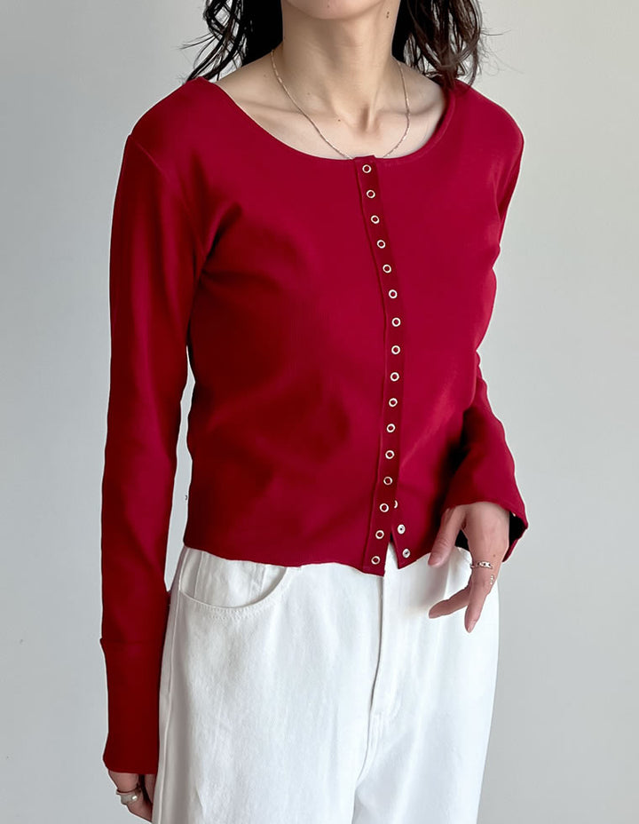 【TIME SALE 20%OFF ¥4,499⇒¥3,599】[2025 SUMMER COLLECTION]リブカットソースナップボタンカーディガン トップス 人気レディースファッション通販 リエディ