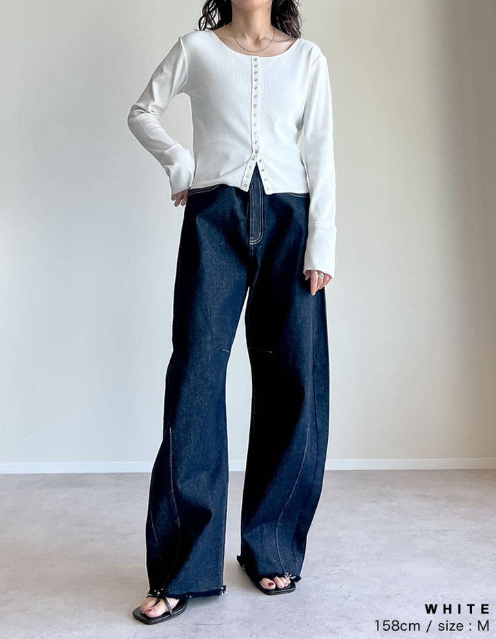 【TIME SALE 20%OFF ¥4,499⇒¥3,599】[2025 SUMMER COLLECTION]リブカットソースナップボタンカーディガン トップス 人気レディースファッション通販 リエディ