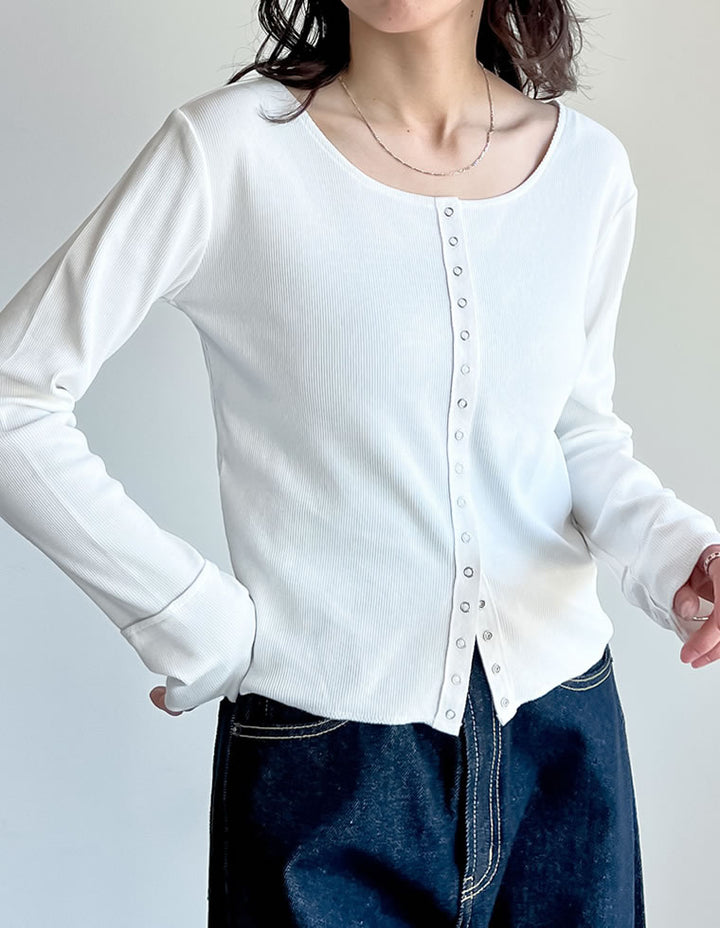 【TIME SALE 20%OFF ¥4,499⇒¥3,599】[2025 SUMMER COLLECTION]リブカットソースナップボタンカーディガン トップス 人気レディースファッション通販 リエディ