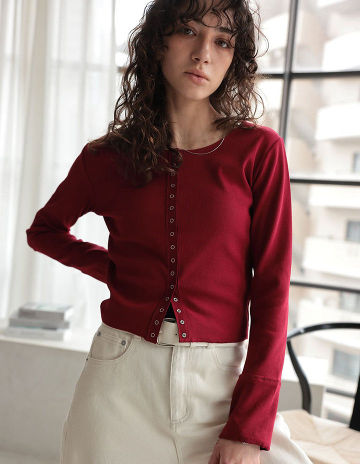 【TIME SALE 20%OFF ¥4,499⇒¥3,599】[2025 SUMMER COLLECTION]リブカットソースナップボタンカーディガン トップス 人気レディースファッション通販 リエディ