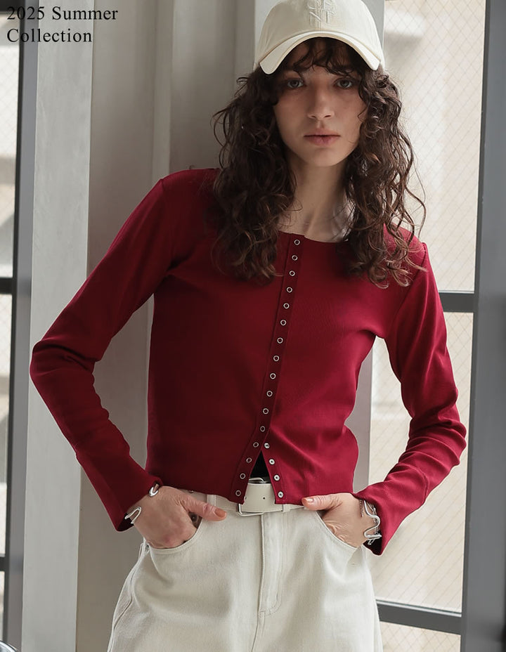 【TIME SALE 20%OFF ¥4,499⇒¥3,599】[2025 SUMMER COLLECTION]リブカットソースナップボタンカーディガン トップス 人気レディースファッション通販 リエディ