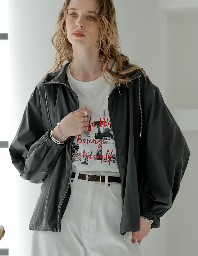 【まんまるページ】フーディー ブルゾン 撥水 Dessin（デッサン） ブルゾン アウター 「撥水/2WAY」フーディー