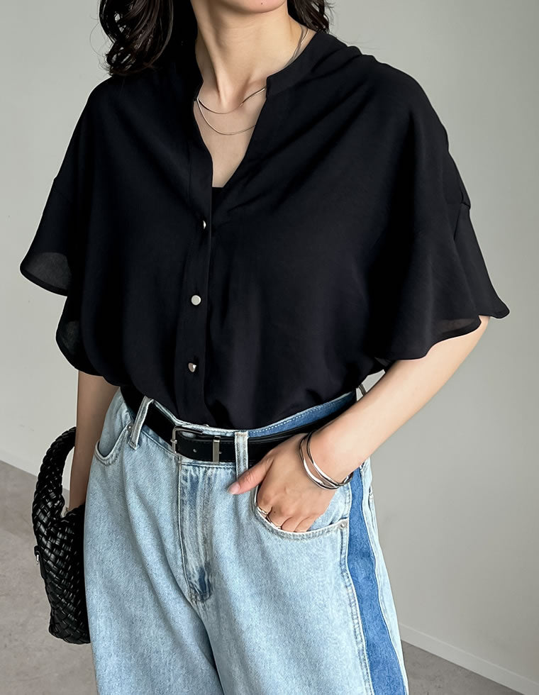 ポーラフレアスリーブ切り替え半袖ブラウス - トップス通販 | 人気