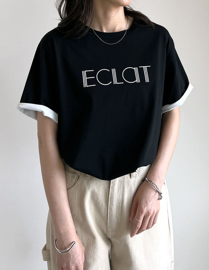 【TIME SALE 25%OFF ¥3,498⇒¥2,623】[2025 SUMMER COLLECTION][接触冷感]配色スリーブ半袖ロゴTシャツ[mb] トップス 人気レディースファッション通販 リエディ