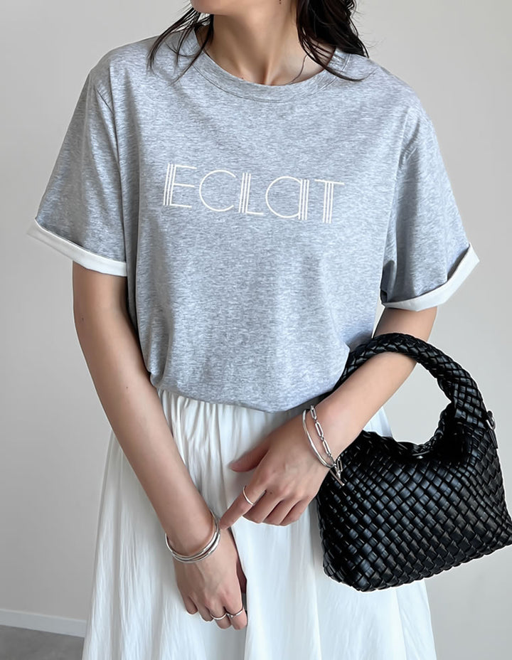 【TIME SALE 25%OFF ¥3,498⇒¥2,623】[2025 SUMMER COLLECTION][接触冷感]配色スリーブ半袖ロゴTシャツ[mb] トップス 人気レディースファッション通販 リエディ