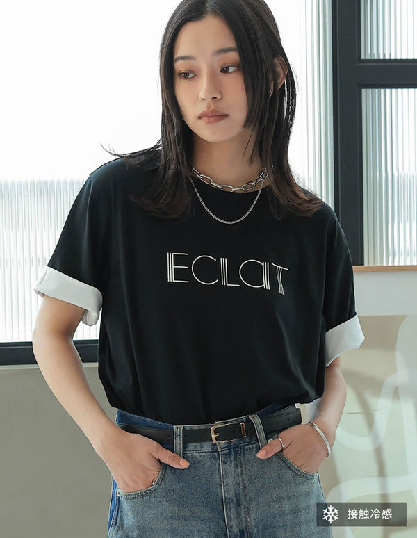 《期間限定！2BUY15%OFFクーポン対象》【SUMMER TIMESALE 15%OFF ¥3,498⇒¥2,973】[2025 SUMMER COLLECTION][接触冷感]配色スリーブ半袖ロゴTシャツ[mb]