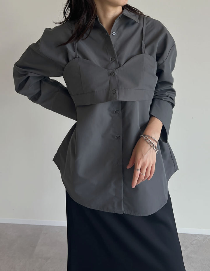 ≪20日11:59まで！期間限定ポイント10%UP対象≫[2025AW COLLECTION][2点セット]ブロードオーバーサイズビスチェ付きシャツ[mb] トップス 人気レディースファッション通販 リエディ