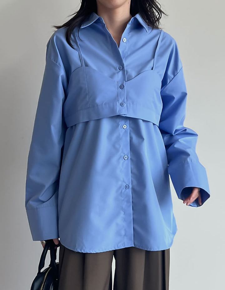 ≪20日11:59まで！期間限定ポイント10%UP対象≫[2025AW COLLECTION][2点セット]ブロードオーバーサイズビスチェ付きシャツ[mb] トップス 人気レディースファッション通販 リエディ