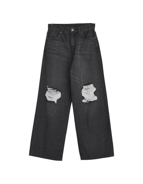 【TIME SALE 35%OFF ¥4,998⇒¥3,248】[低身長/高身長サイズ有]ダメージデニムワイドストレートパンツ パンツ 人気レディースファッション通販 リエディ