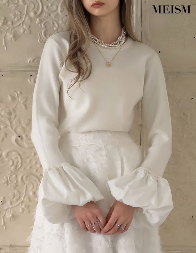 ニット バルーンスリーブニット レディース ニット セーター 箔プリントバルーンスリーブニット レディース