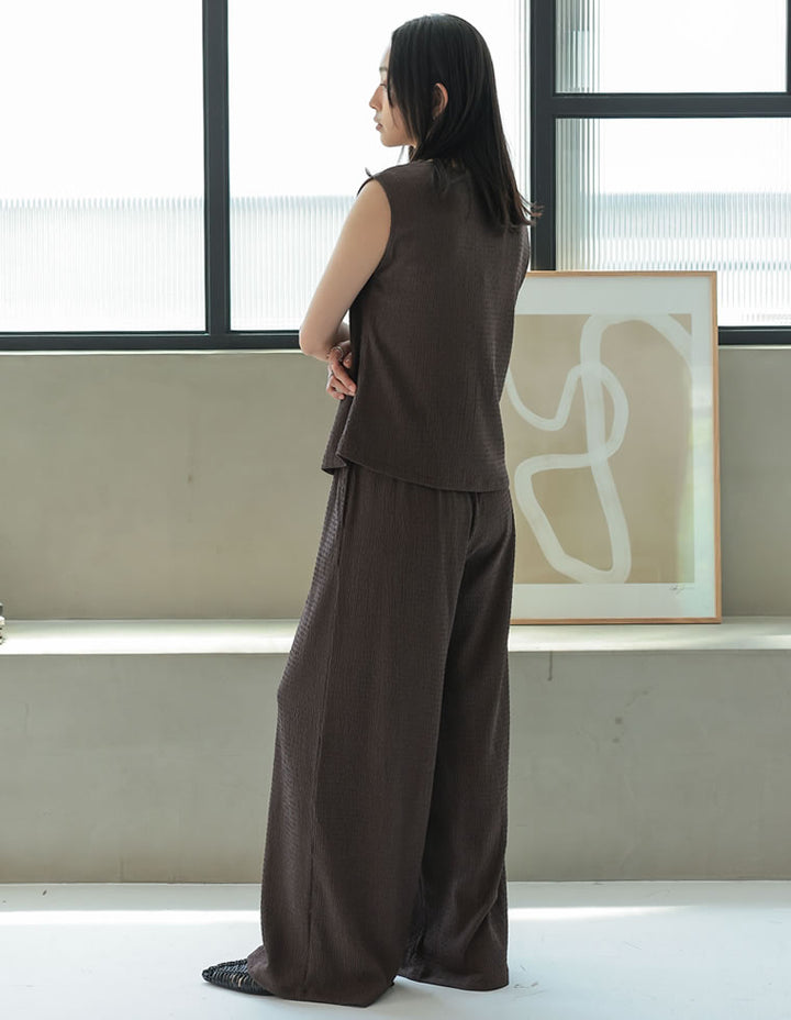 【TIME SALE 20%OFF ¥4,798⇒¥3,838】[2025 SUMMER COLLECTION][低身長/高身長サイズ有]カットジャガードウエストドロストイージーパンツ パンツ 人気レディースファッション通販 リエディ