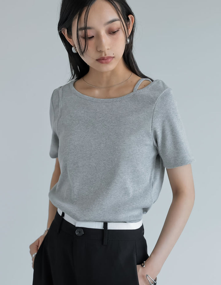 【TIME SALE 10%OFF ¥3,747⇒¥3,372】スムースカットソーレーヤード風アシンメトリー半袖Tシャツ[mb] トップス 人気レディースファッション通販 リエディ