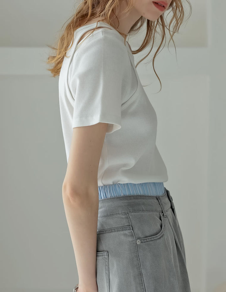 【TIME SALE 10%OFF ¥3,747⇒¥3,372】スムースカットソーレーヤード風アシンメトリー半袖Tシャツ[mb] トップス 人気レディースファッション通販 リエディ
