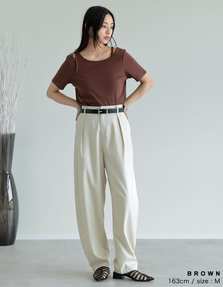 【TIME SALE 10%OFF ¥3,747⇒¥3,372】スムースカットソーレーヤード風アシンメトリー半袖Tシャツ[mb] トップス 人気レディースファッション通販 リエディ