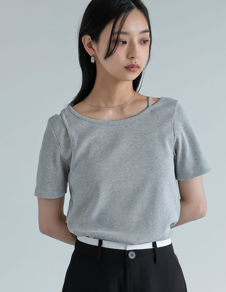 【TIME SALE 10%OFF ¥3,747⇒¥3,372】スムースカットソーレーヤード風アシンメトリー半袖Tシャツ[mb] トップス 人気レディースファッション通販 リエディ