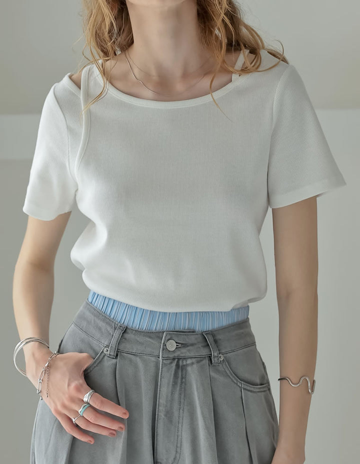 【TIME SALE 10%OFF ¥3,747⇒¥3,372】スムースカットソーレーヤード風アシンメトリー半袖Tシャツ[mb] トップス 人気レディースファッション通販 リエディ