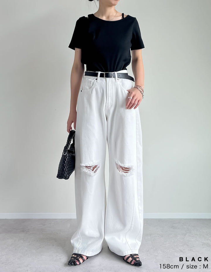 【TIME SALE 10%OFF ¥3,747⇒¥3,372】スムースカットソーレーヤード風アシンメトリー半袖Tシャツ[mb] トップス 人気レディースファッション通販 リエディ