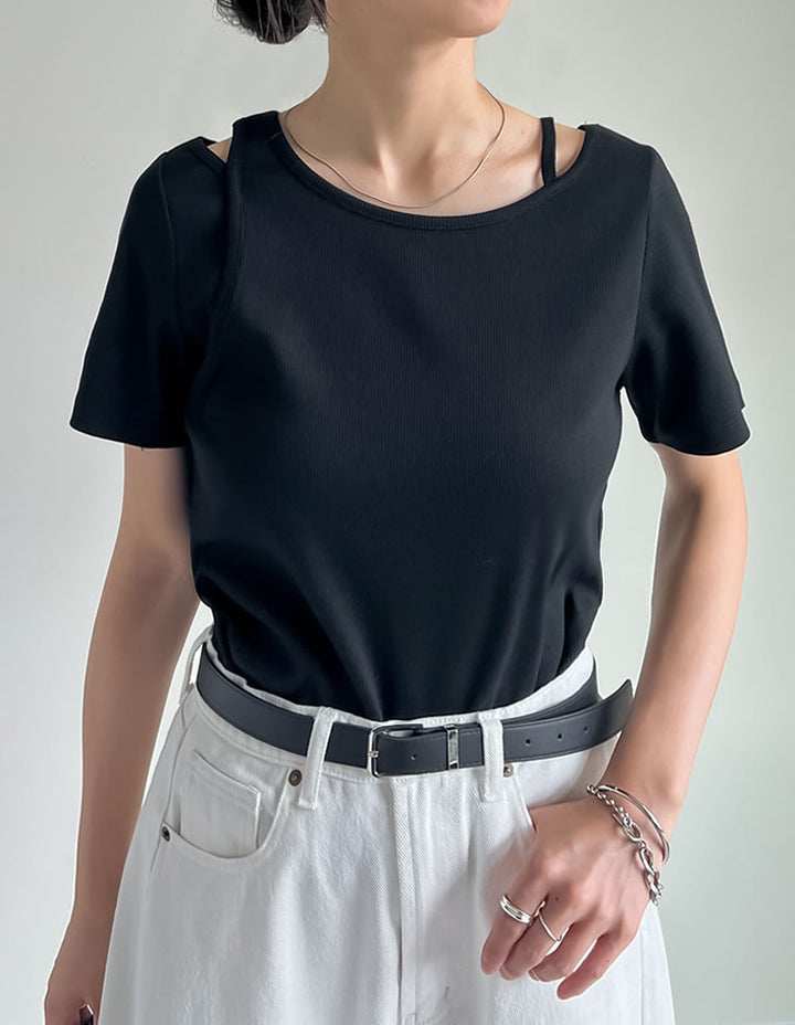 【TIME SALE 10%OFF ¥3,747⇒¥3,372】スムースカットソーレーヤード風アシンメトリー半袖Tシャツ[mb] トップス 人気レディースファッション通販 リエディ