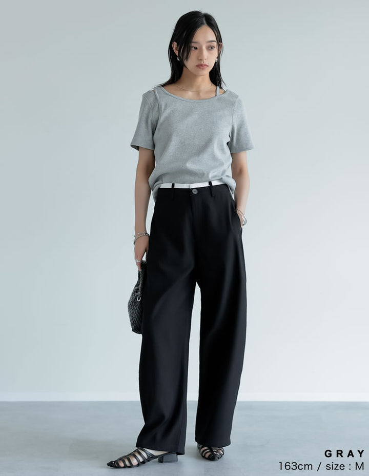 【TIME SALE 10%OFF ¥3,747⇒¥3,372】スムースカットソーレーヤード風アシンメトリー半袖Tシャツ[mb] トップス 人気レディースファッション通販 リエディ