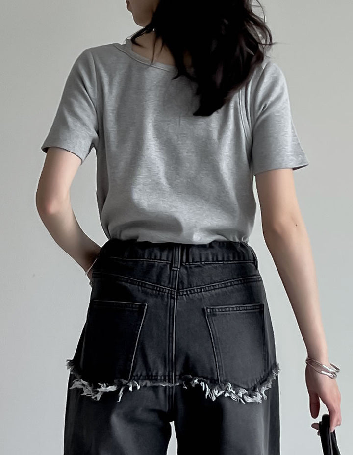 【TIME SALE 10%OFF ¥3,747⇒¥3,372】スムースカットソーレーヤード風アシンメトリー半袖Tシャツ[mb] トップス 人気レディースファッション通販 リエディ