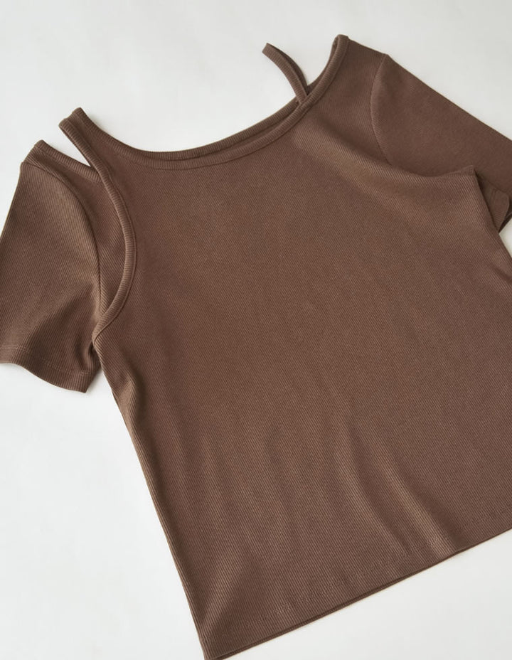 【TIME SALE 10%OFF ¥3,747⇒¥3,372】スムースカットソーレーヤード風アシンメトリー半袖Tシャツ[mb] トップス 人気レディースファッション通販 リエディ