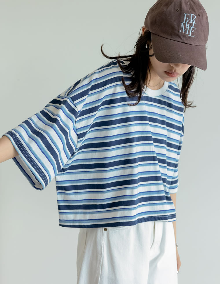 綿天竺マルチボーダーTシャツ - トップス通販 | 人気レディース