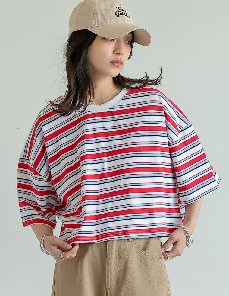 綿天竺マルチボーダーTシャツ - トップス通販 | 人気レディース