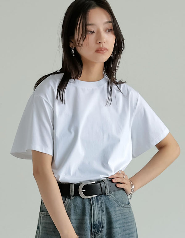 【FINAL SALE 30%OFF】[接触冷感]コットンブレンドスムース天竺ベーシックTシャツ[mb]