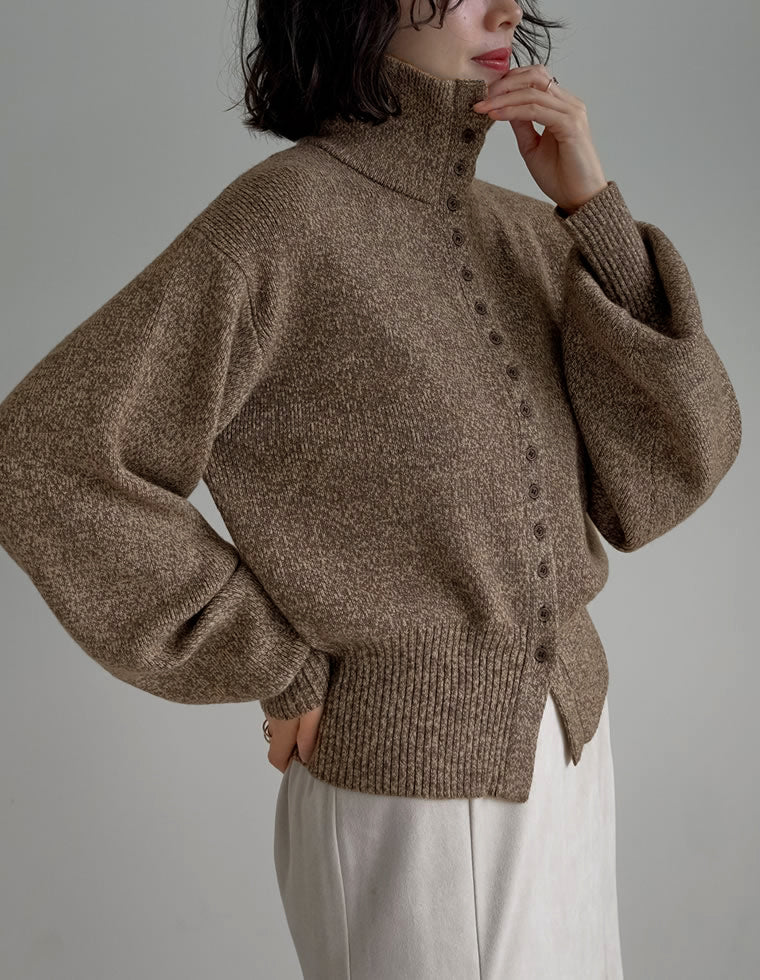 ミックスニットハイネックカーディガン - トップス通販 | 人気