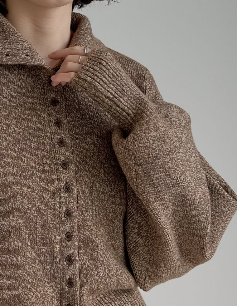 ミックスニットハイネックカーディガン - トップス通販 | 人気