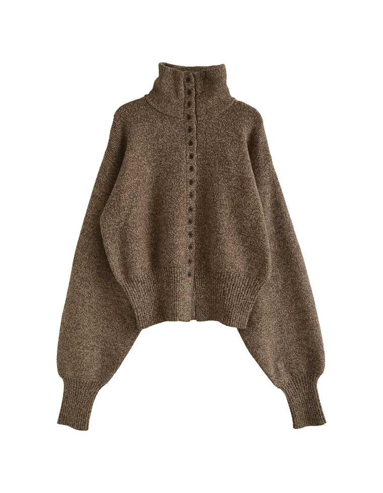 Amomento ブラウン リブ編み ハイネック カーディガン AMOMENTO＞RIBBED HIGH NECK ZIP UP/カーディガン