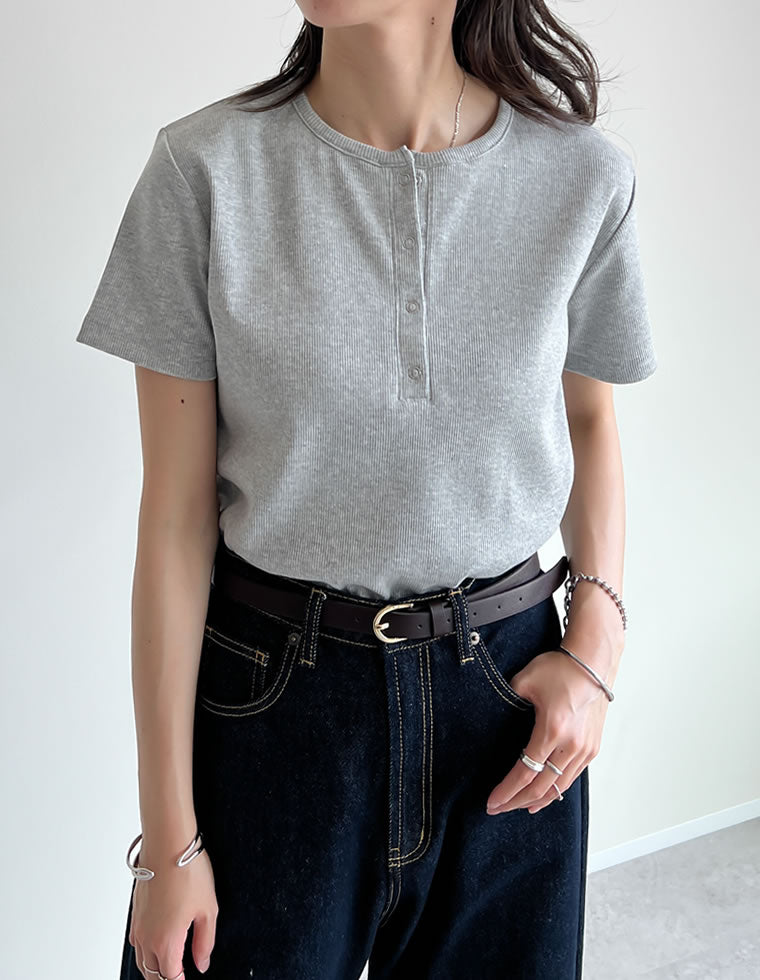 テレコリブドットボタンTシャツ - トップス通販 | 人気レディース