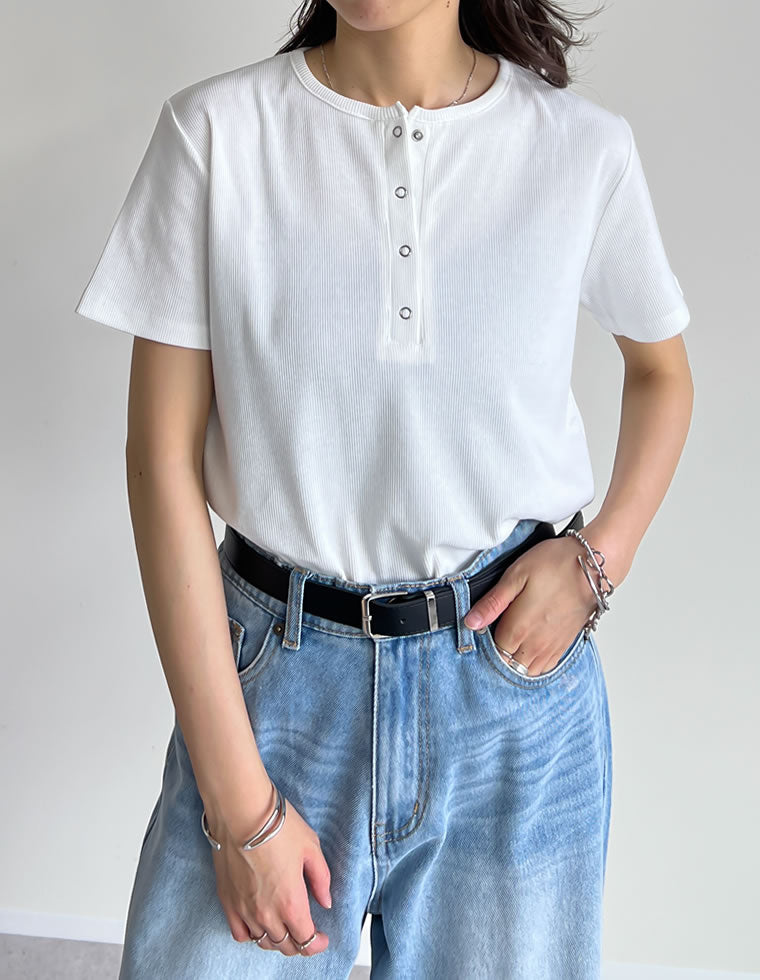 テレコリブドットボタンTシャツ - トップス通販 | 人気レディース