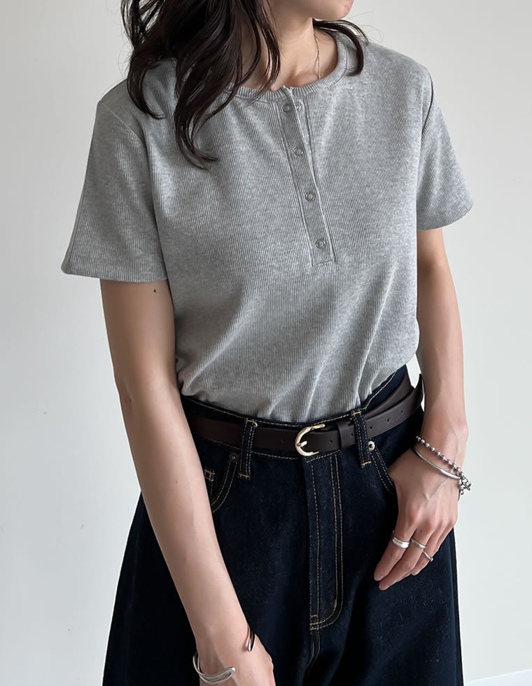 テレコリブドットボタンTシャツ - トップス通販 | 人気レディース