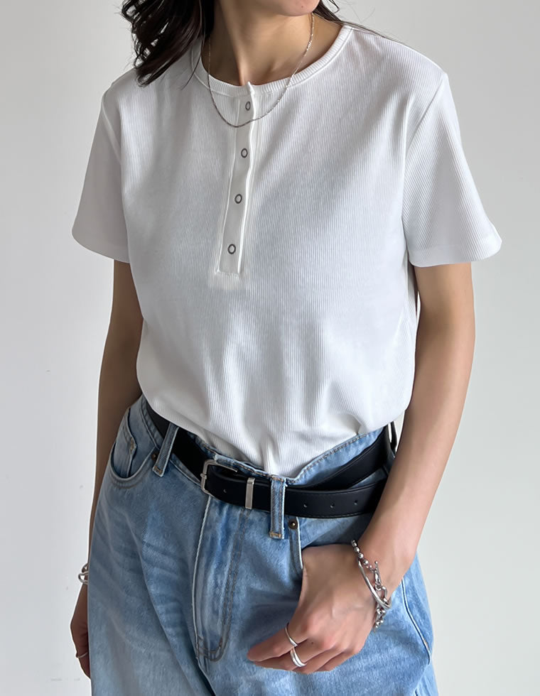 テレコリブドットボタンTシャツ - トップス通販 | 人気レディース