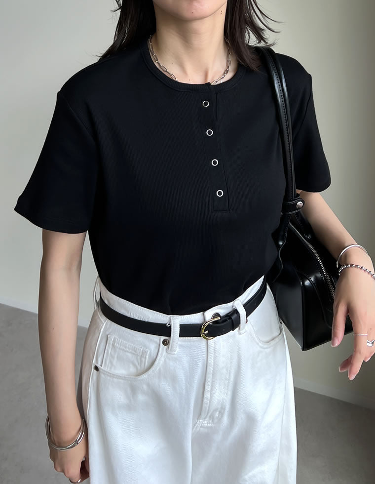 テレコリブドットボタンTシャツ - トップス通販 | 人気レディース