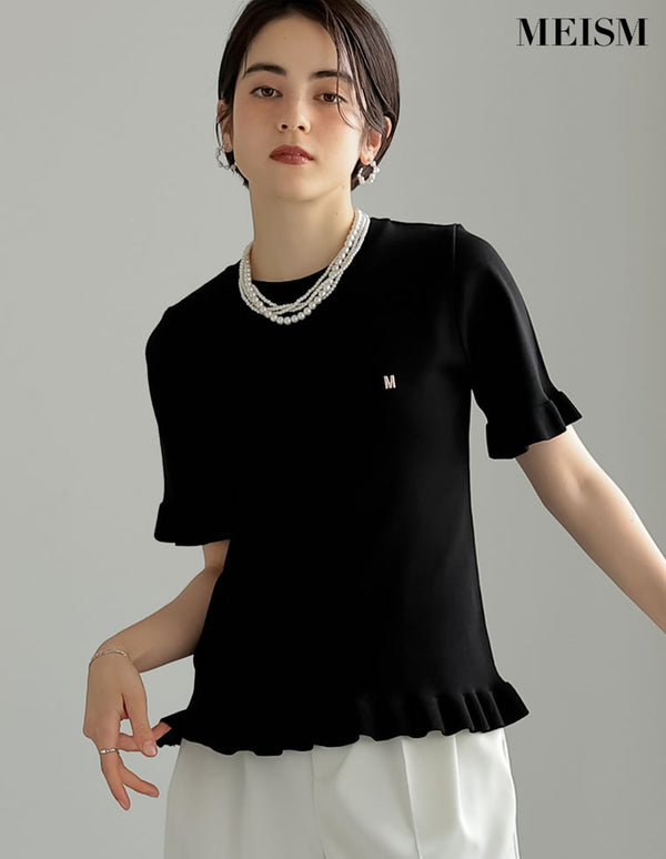 【MEISM PRE ORDER 20%OFFクーポン対象】[2025SS PRE ORDER][MEISM by Re:EDIT]裾フリルMロゴサマーニットトップス
