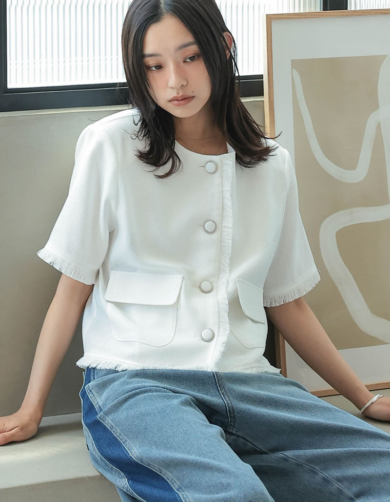 未使用品✨タグあり Rene バルーンスリーブ ツイード サマージャケット 半袖 Re:EDIT ジャケット レディース ツイードジャケット 半袖