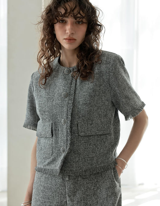 【FINAL SALE 20%OFF】[2025 SUMMER COLLECTION]サマーツイード半袖ノーカラージャケット