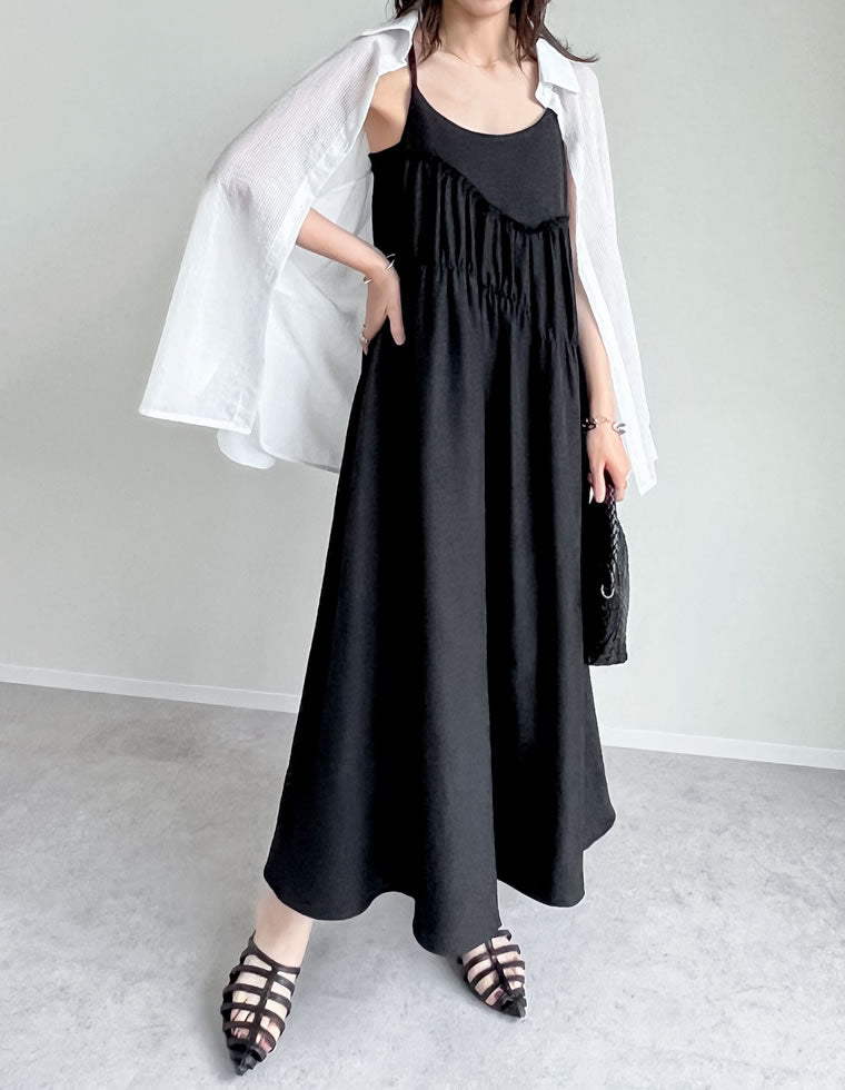 シャーリングアシメ切替キャミワンピース - ワンピース通販 | 人気