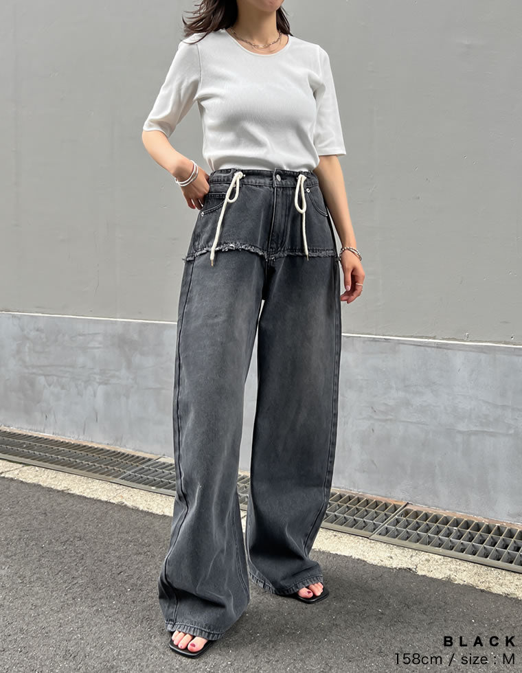 専用　ベルト付きバレルパンツ ロープベルト付きバレルレッグカーブパンツ - パンツ通販 | 人気