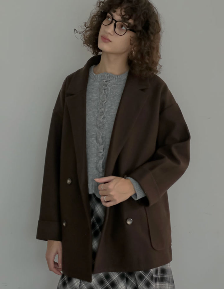 [2025 WINTER COLLECTION]フェイクウールルーズシルエットダブルテーラードジャケット ジャケット/アウター 人気レディースファッション通販 リエディ