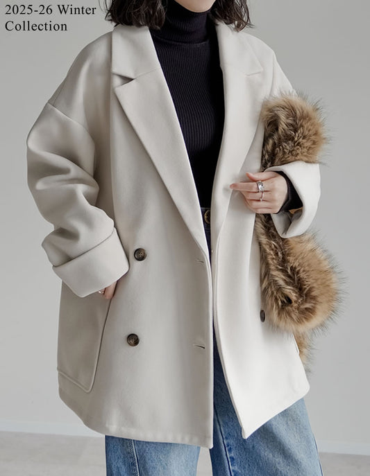 [2025 WINTER COLLECTION]フェイクウールルーズシルエットダブルテーラードジャケット